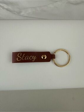 Personalized Brown Leather Keyring with Gold Accent
